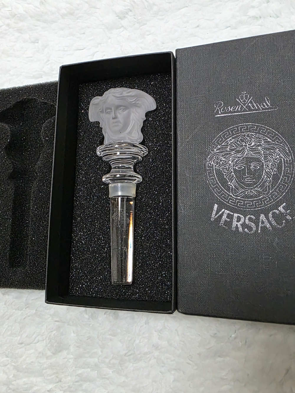 NEW Rosenthal Versace Medusa Clear Crystal Bottle Stopper Austria w/Original Box